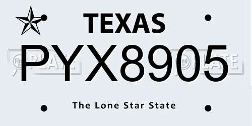 PYX8905 Texas License Plate