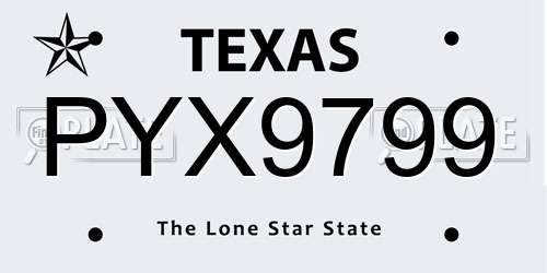 PYX9799 Texas License Plate