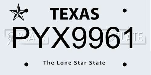 PYX9961 Texas License Plate
