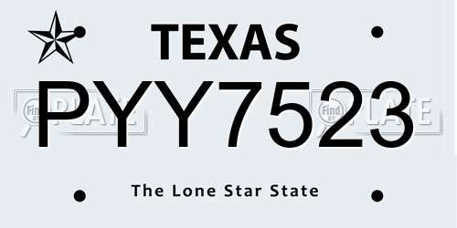PYY7523 Texas License Plate