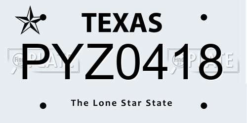 PYZ0418 Texas License Plate