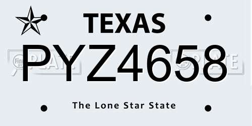PYZ4658 Texas License Plate