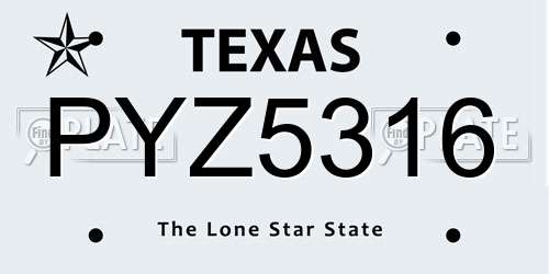 PYZ5316 Texas License Plate