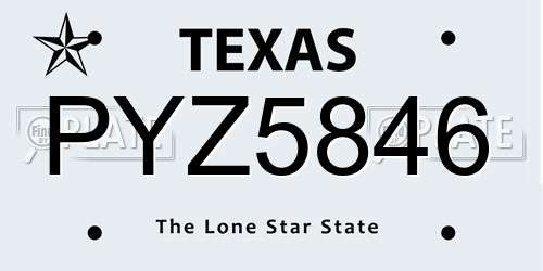 PYZ5846 Texas License Plate