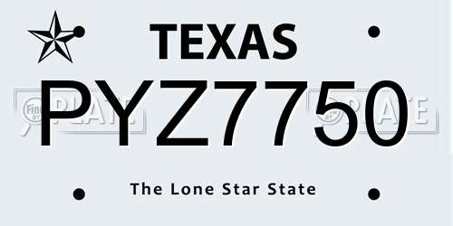PYZ7750 Texas License Plate