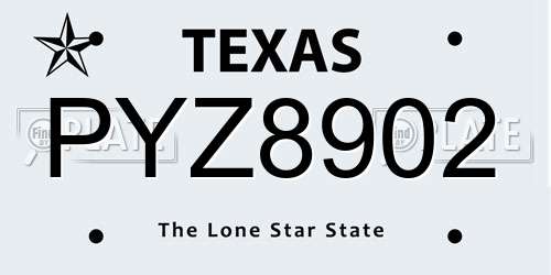 PYZ8902 Texas License Plate
