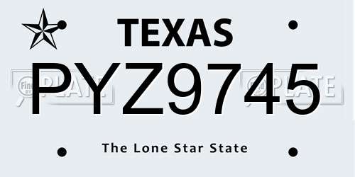 PYZ9745 Texas License Plate