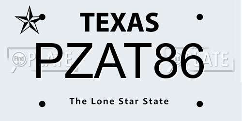 PZAT86 Texas License Plate