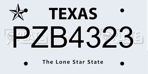 PZB4323 Texas License Plate