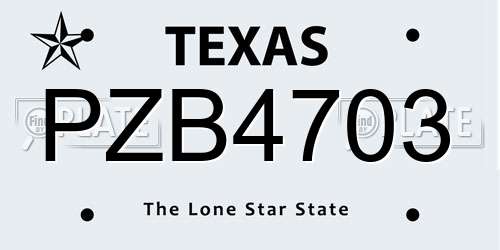 PZB4703 Texas License Plate