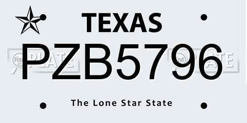 PZB5796 Texas License Plate