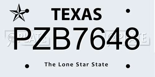 PZB7648 Texas License Plate