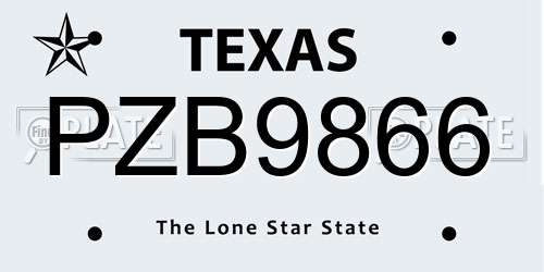 PZB9866 Texas License Plate