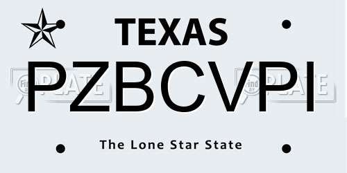 PZBCVPI Texas License Plate