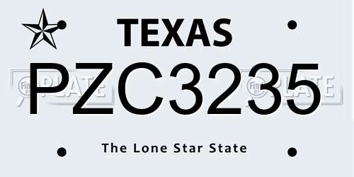 PZC3235 Texas License Plate