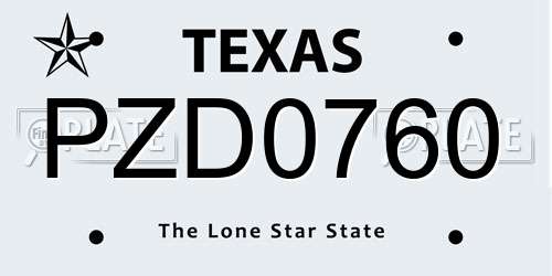 PZD0760 Texas License Plate
