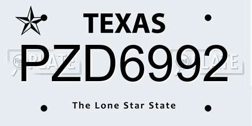 PZD6992 Texas License Plate