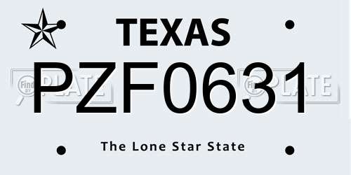 PZF0631 Texas License Plate