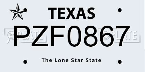 PZF0867 Texas License Plate