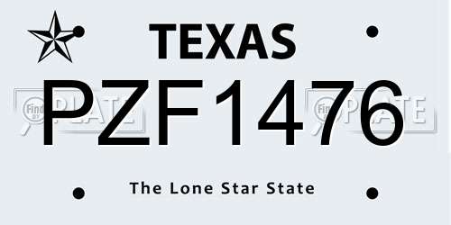 PZF1476 Texas License Plate