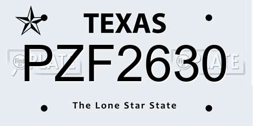 PZF2630 Texas License Plate