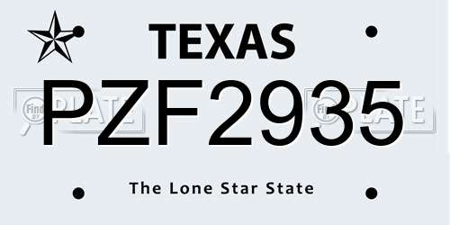PZF2935 Texas License Plate