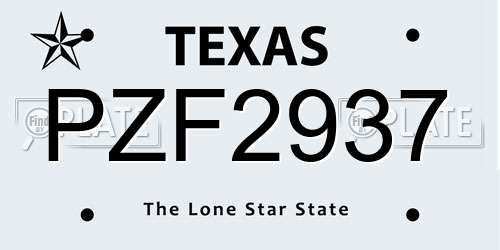 PZF2937 Texas License Plate