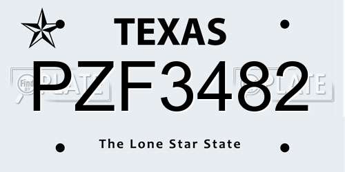 PZF3482 Texas License Plate