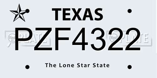 PZF4322 Texas License Plate