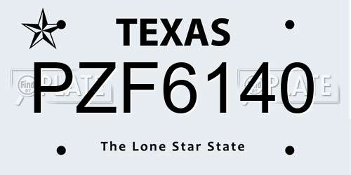 PZF6140 Texas License Plate