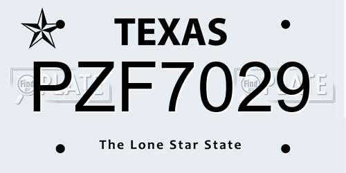 PZF7029 Texas License Plate