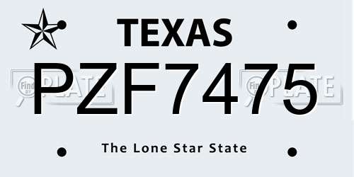 PZF7475 Texas License Plate