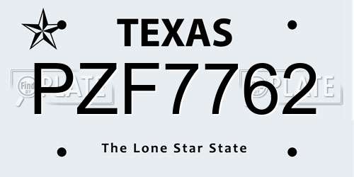 PZF7762 Texas License Plate