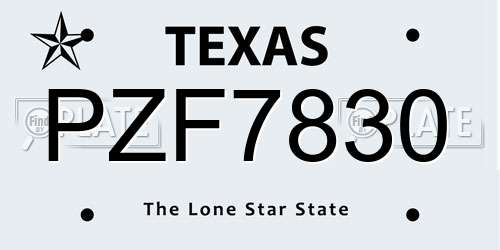 PZF7830 Texas License Plate