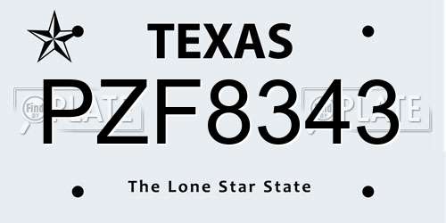 PZF8343 Texas License Plate