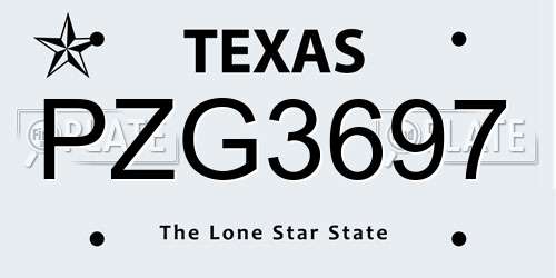 PZG3697 Texas License Plate