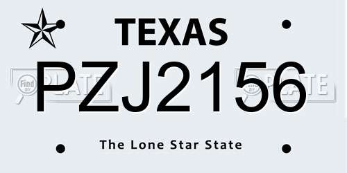 PZJ2156 Texas License Plate