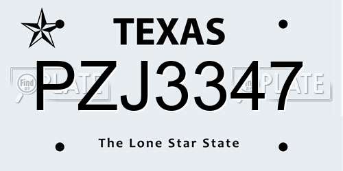 PZJ3347 Texas License Plate
