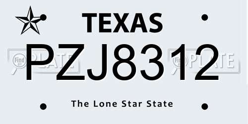 PZJ8312 Texas License Plate