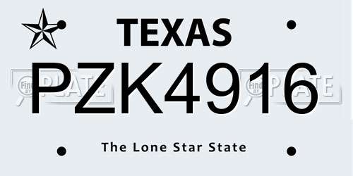 PZK4916 Texas License Plate