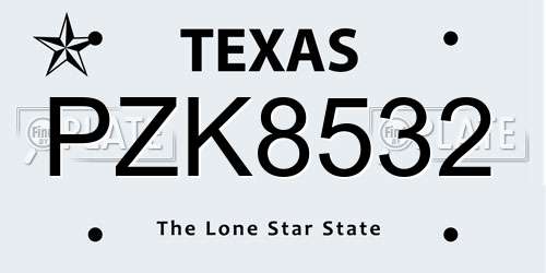 PZK8532 Texas License Plate
