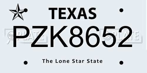 PZK8652 Texas License Plate