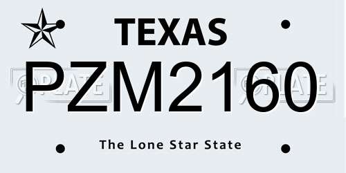 PZM2160 Texas License Plate