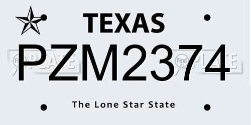PZM2374 Texas License Plate