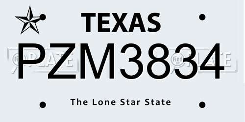 PZM3834 Texas License Plate