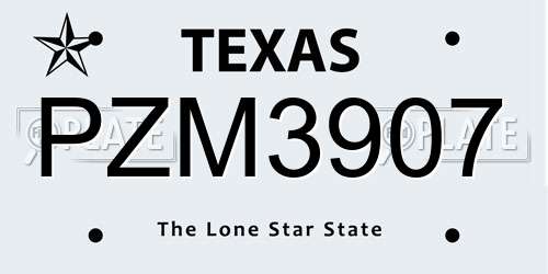 PZM3907 Texas License Plate