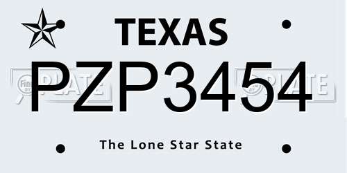 PZP3454 Texas License Plate