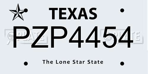 PZP4454 Texas License Plate