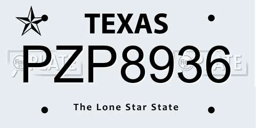 PZP8936 Texas License Plate