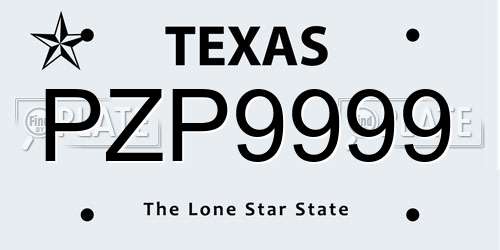 PZP9999 Texas License Plate